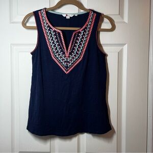 BODEN Embroidered Navy Sleeveless Tank Top Size 2